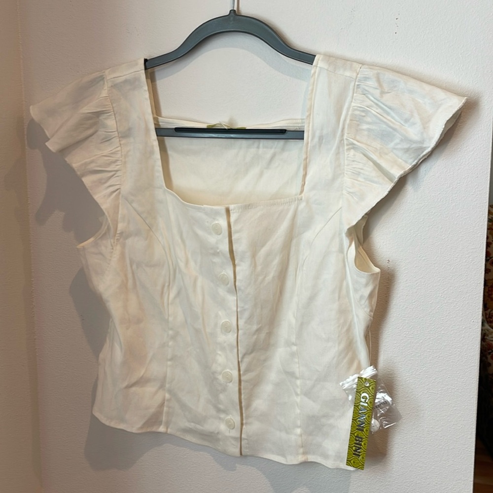 NWT Gianni Bini square neck linen blend top